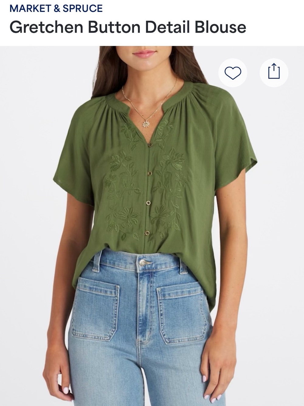 Market & Spruce Olive Green Gretchen Button-Front Blouse
